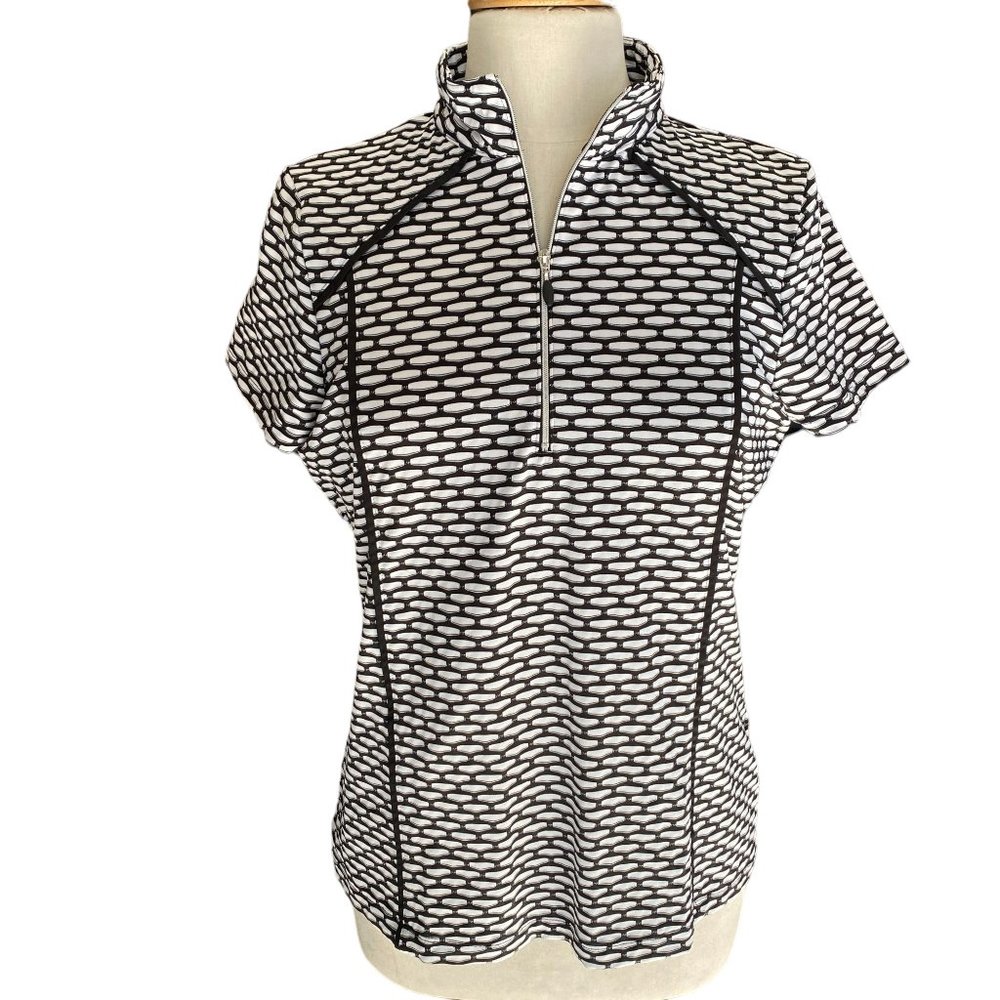 Chico's Zenergy Golf Polo Shirt Geometric Black White Half Zip Active Sporty-8
